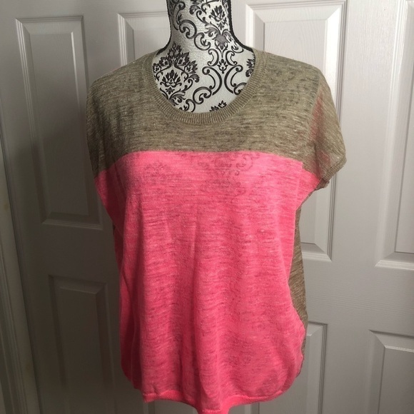 Madewell Blouse Pink Brown Linen Blend XS colorblock - Picture 1 of 5